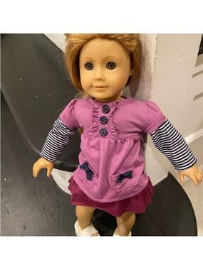 American Girl Pink Purple Striped Sleeve Dress